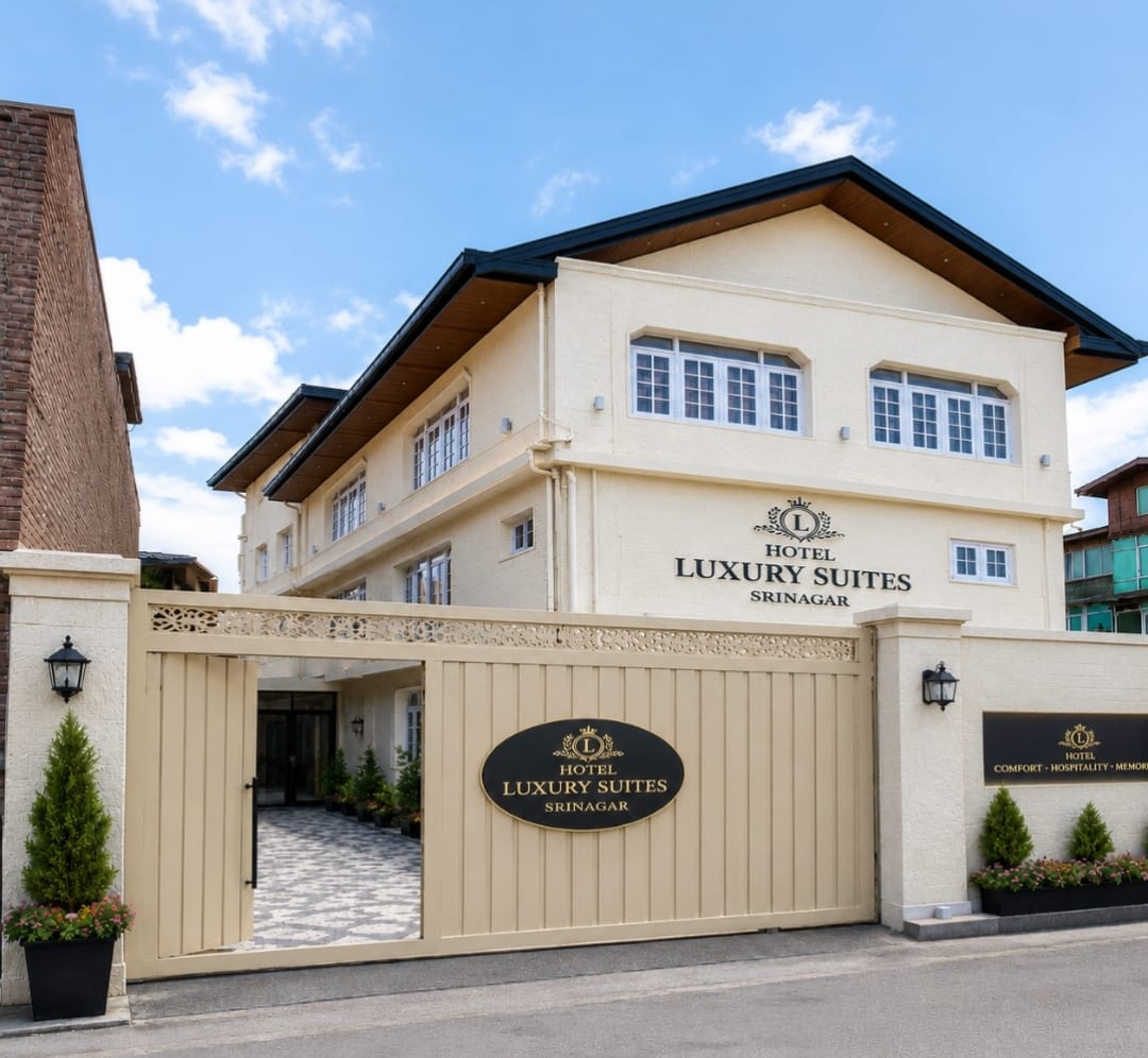 Grand daytime exterior of Hotel Luxury Suites Srinagar